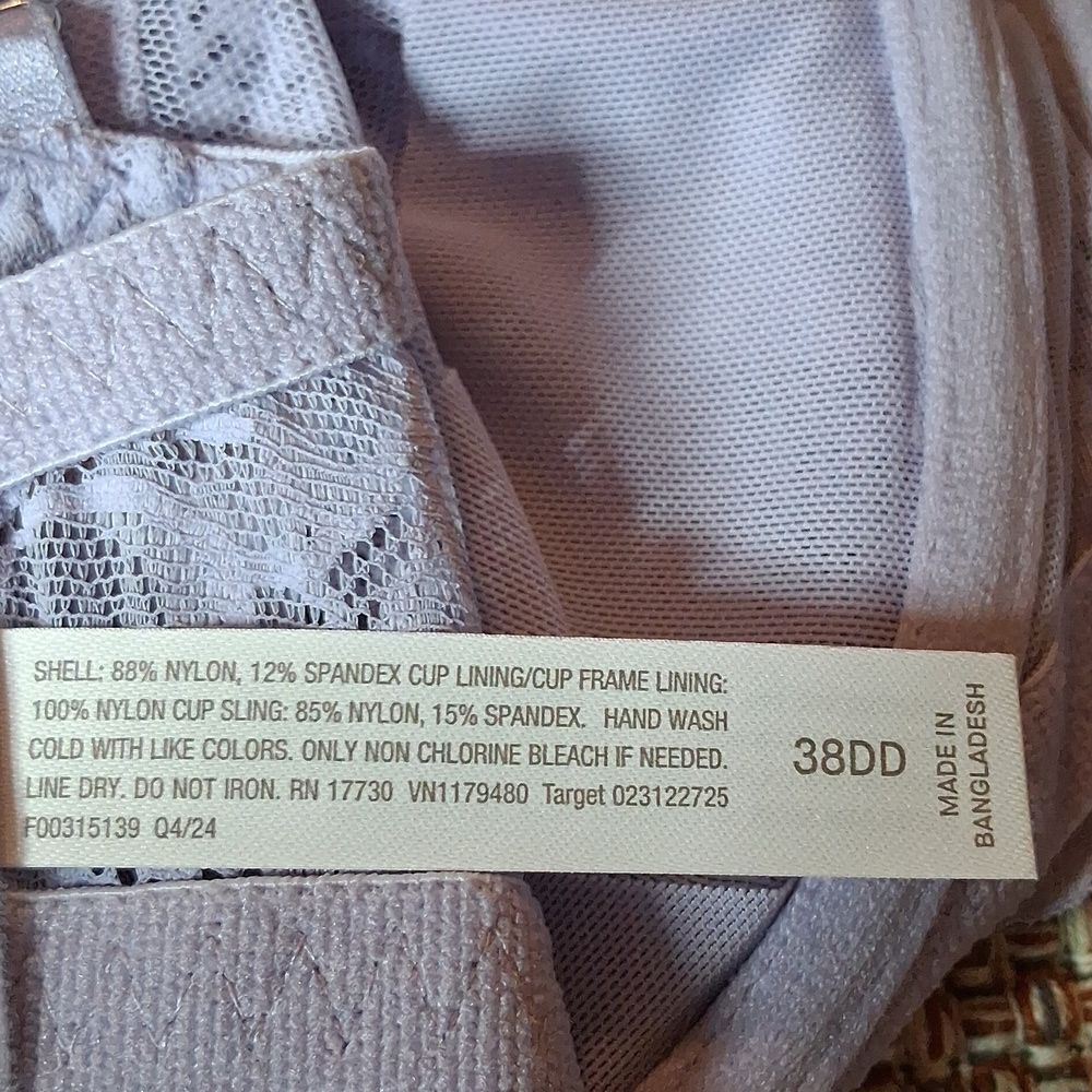 Auden Lace Unlined Comfort Wire Balconette Lavender Bra 38DD New With Tags - Picture 5 of 6